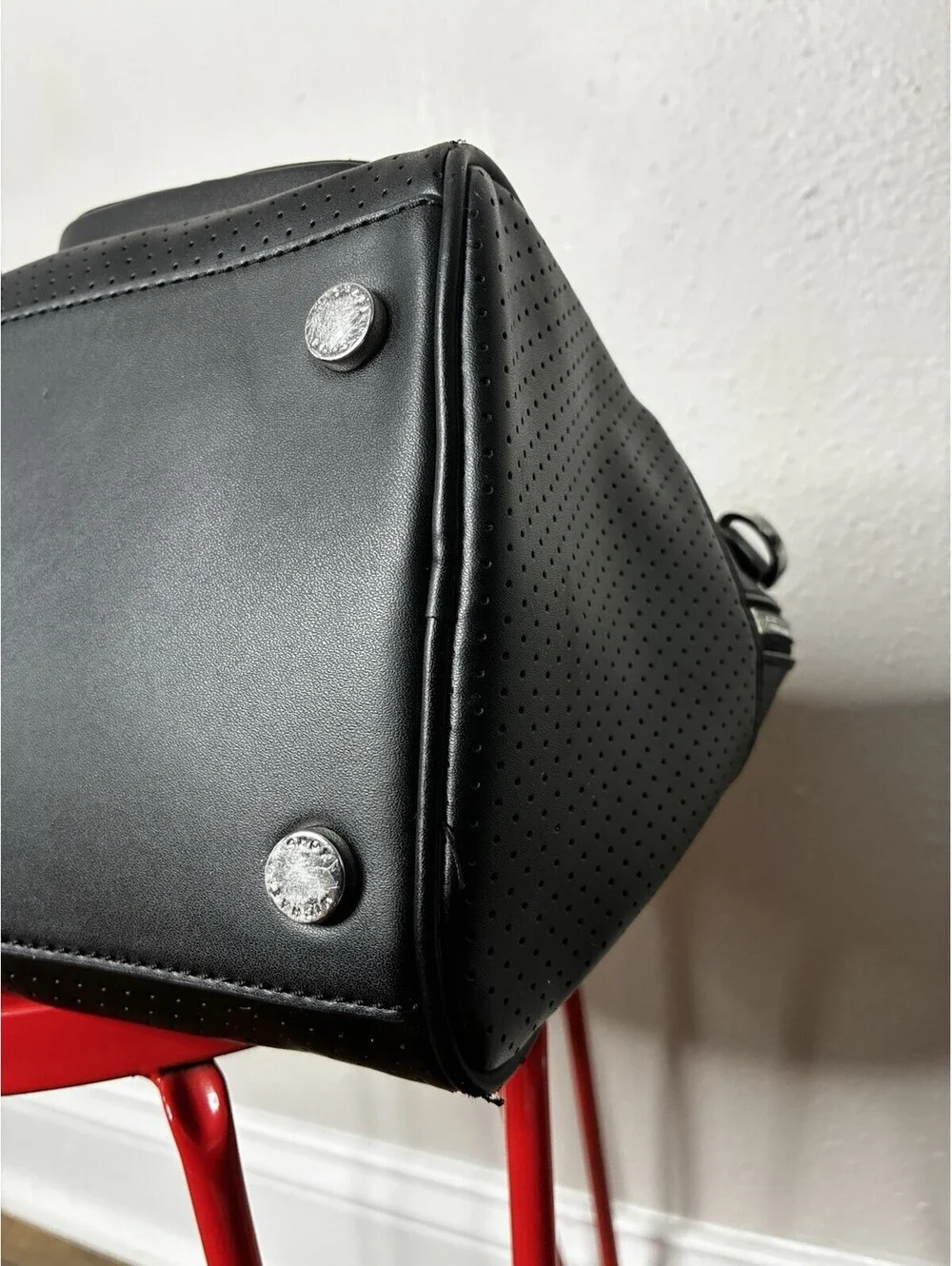 Michael Kors Hanover Black Perforated Leather Satchel Handbag Crossbody Strap